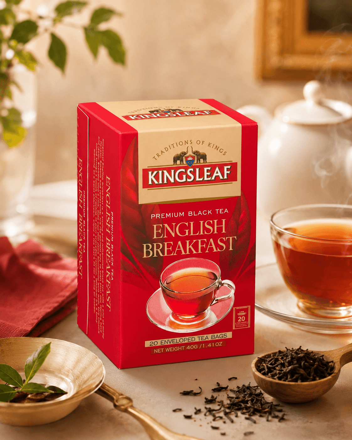 Kings Leaf Tea black and gold tin