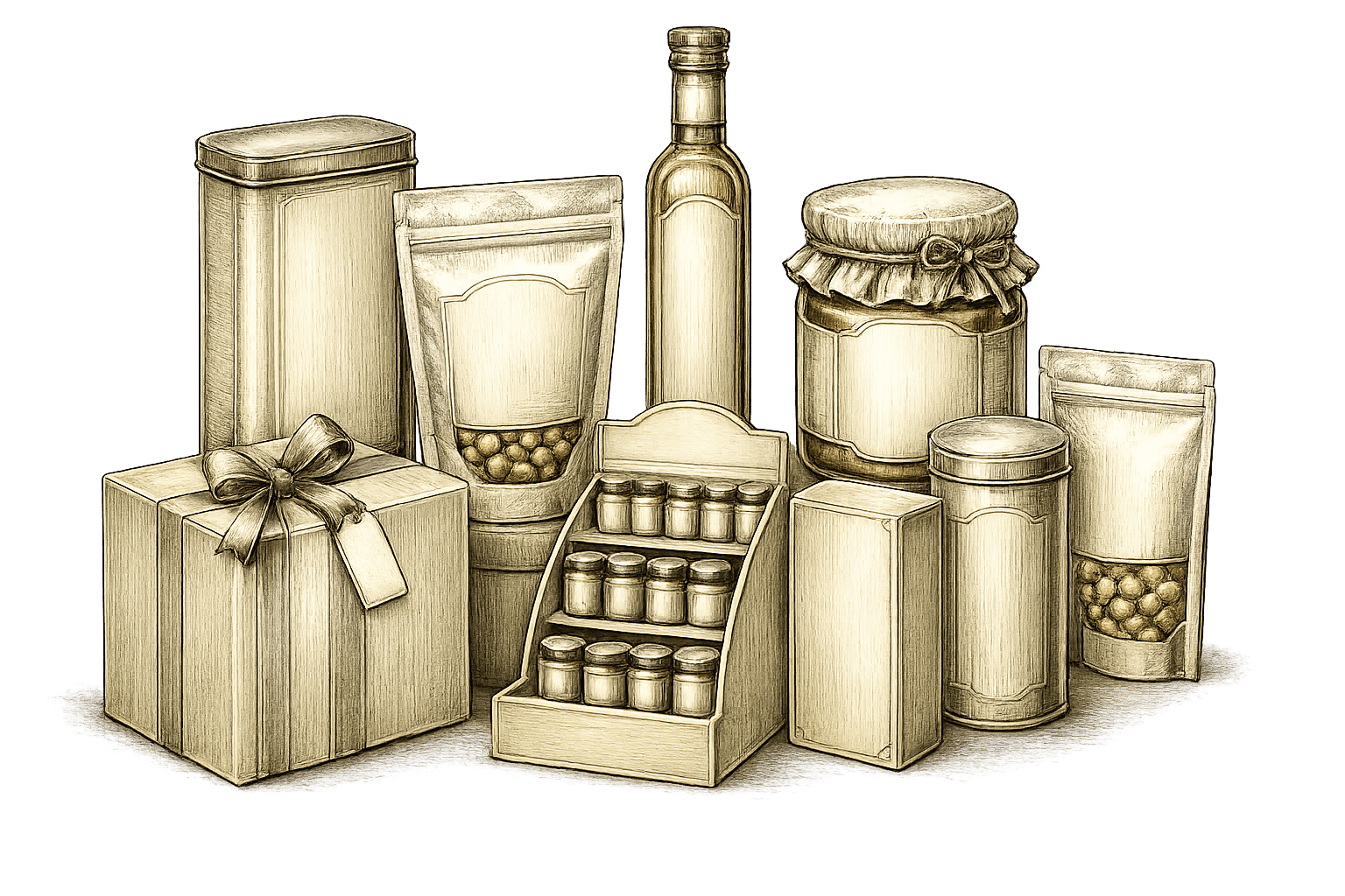 Private label packaging formats — tins, pouches, bottles, jars, and gift boxes